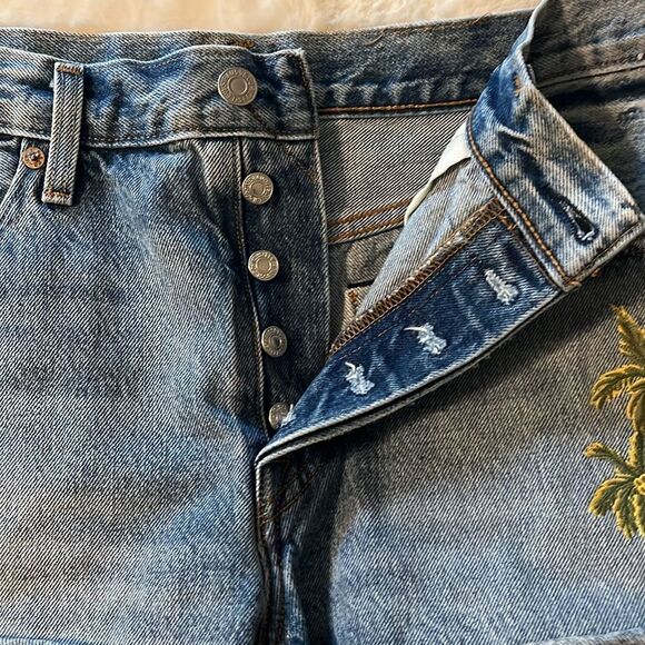 Levi's Denim Jean Shorts Palm Trees Button Fly Size 31 - Picture 9 of 12